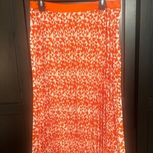 Vibrant Orange and White A-Line Pleated Skirt